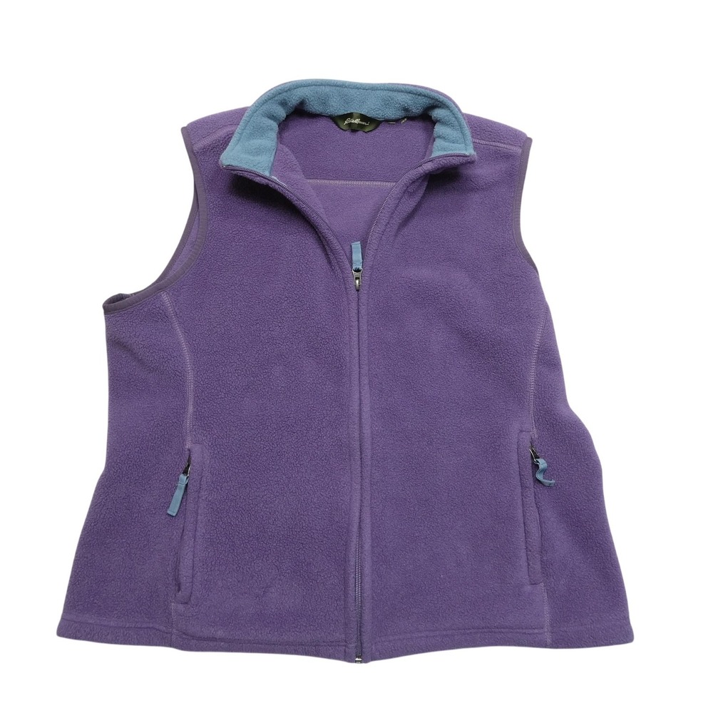 Eddie Bauer Vest Womens Medium‎ Purple Polartec Fleece Full Zip Pockets Outdoor